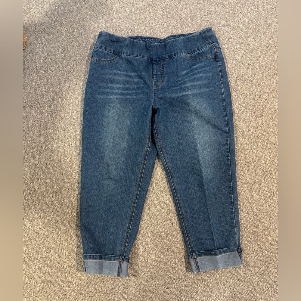 Soft Surroundings stretch denim cuffed capri jeans, pull-on, size XL
